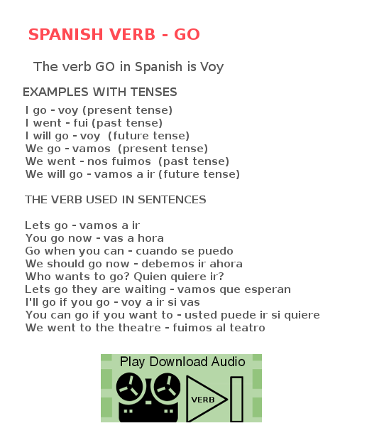 Learn the verb go in Spanish - Listen to audio translation for verb - Go 